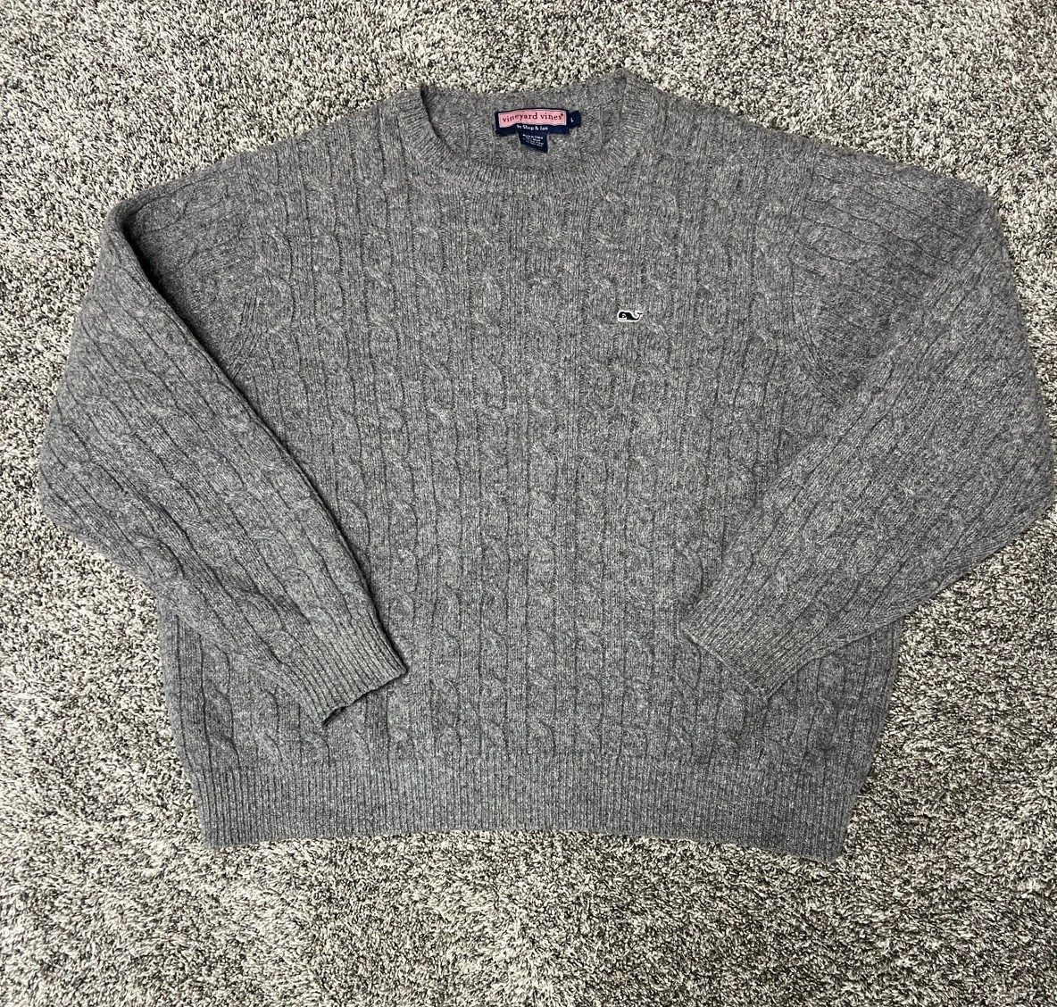 Vineyard Vines Men's Gray Cable-Knit Wool Blend Pullover Sweater Size L