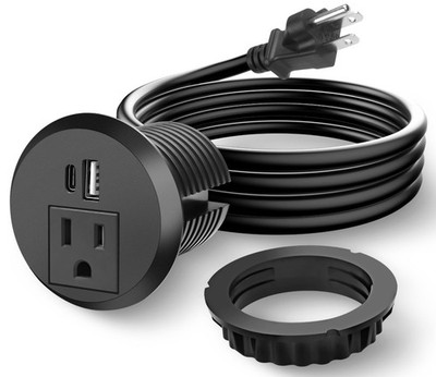 Ahfiwaso 1-Outlet AC 20-Watt Desktop Power Grommet with 2-USB Ports and 6 ft.