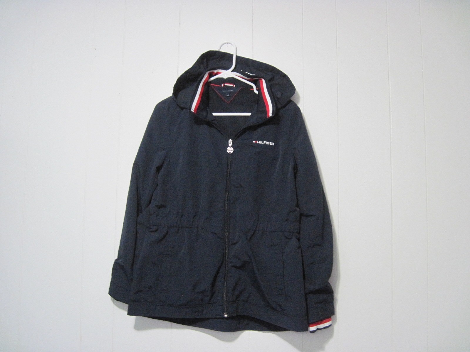 TOMMY HILFIGER ESSENTIAL YACHT JACKET Women's Size M Navy Hooded Cinch Waist