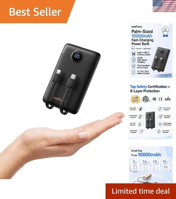 Ultra-Slim 10000mAh Fast Charging Power Bank with Integrated Cables for iPhone