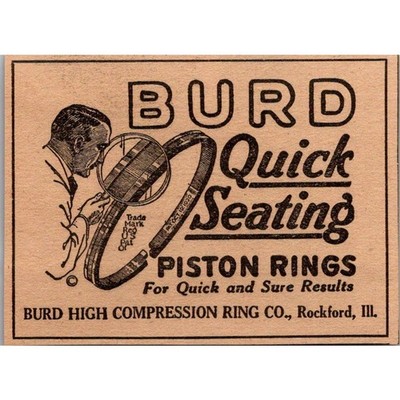Burd High Compression Ring Co. Piston Rings Rockford IL 1924 Magazine Ad AH1-S19