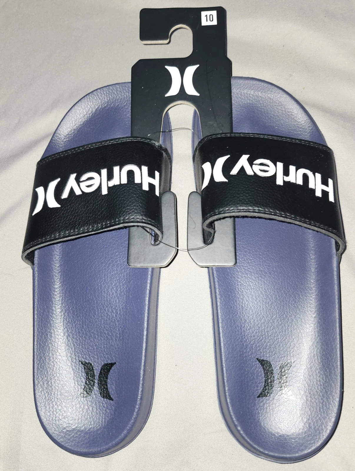 Men's Hurley One and Only Slides Beach Sandals Flip Flops Black/Blue Sizes 10