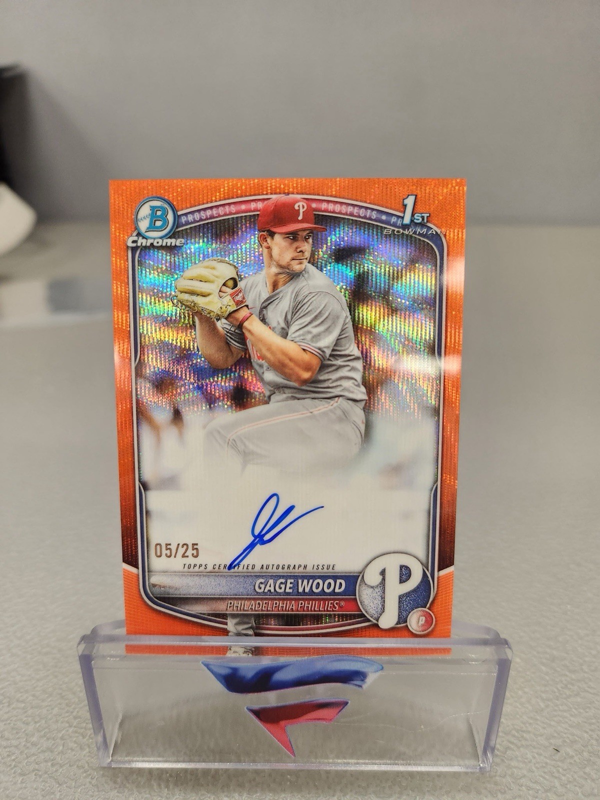 2025 Bowman Chrome Draft Gage Wood 1st Orange Refractor Wave Auto /25 #CPA-GW