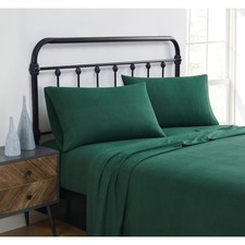 TRULY SOFT Solid Flannel Green Cotton 4-Piece Full Sheet Set, Solid Themed, f...