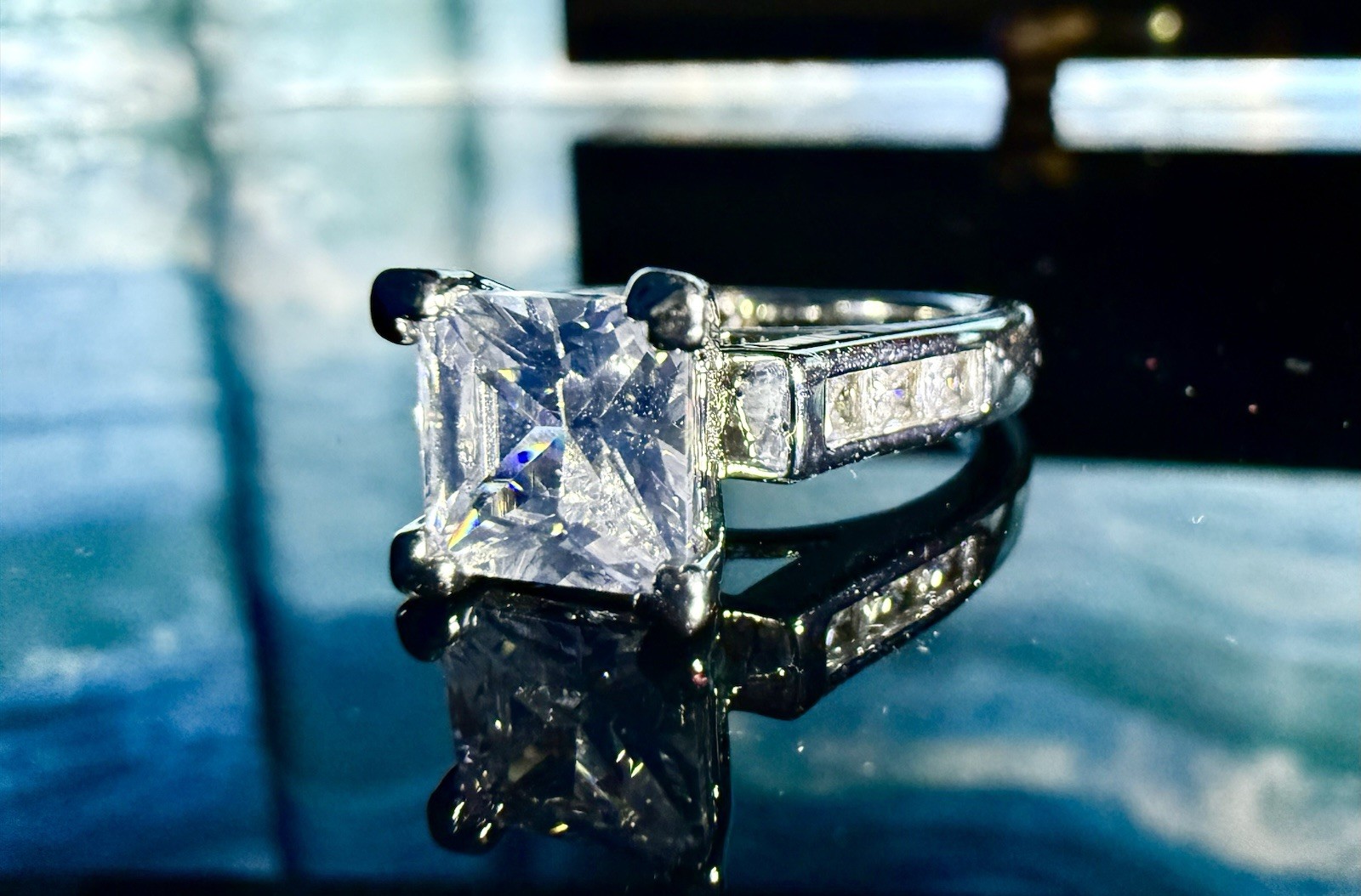 Princess Cut Solitaire Ring Square Clear Stone Ch… - image 1