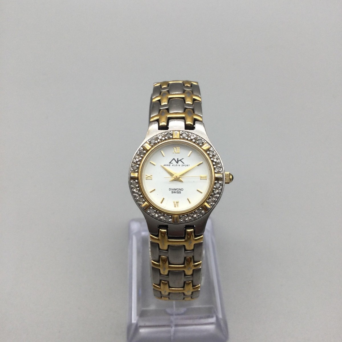 Anne Klein Womens Watch 24mm White Dial Two Tone Diamond 10/8801 