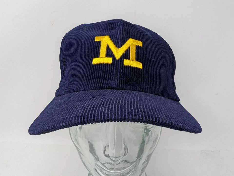 VINTAGE Michigan Wolverines Hat Cap Snap Back Plain Logo NCAA Corduroy Twins 90s - Image 2 of 4