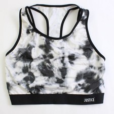 Justice Oh So Soft Black  White Tie Dye Unlined Sports Bra Girls' Size 36