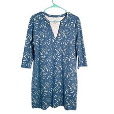 Southern Tide Women's Dress Blue Palm Print 3/4 Sleeve V-Neck Knit Medium