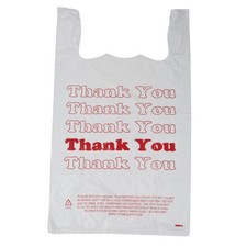 Large Plastic Thank You Bags (T-Shirt Bags) 18" x 8" x 30" - Case of 500