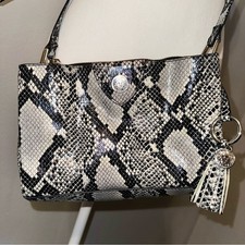 Anne Klein Faux Snakeskin Black Gray Crossbody Shoulder Bag PurseY2K Chic Rock