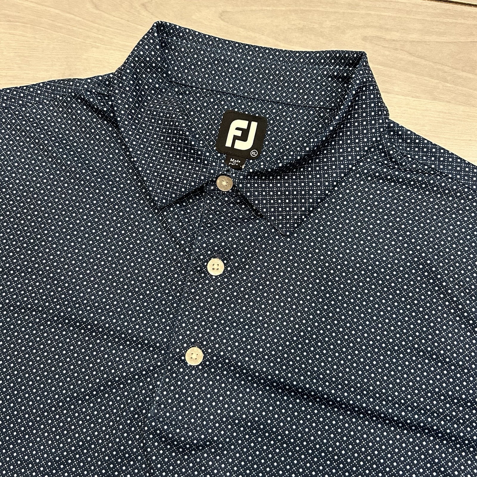 FootJoy FJ Golf Polo Shirt Mens XL Blue Geometric Print Performance Stretch