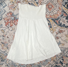 Venus Vintage White Crinkle Cotton Smocked Skirt/Strapless Dress - Size M/L