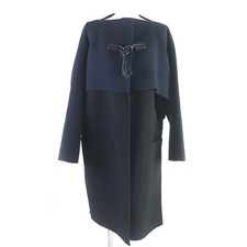 Excellent HERMES coat collarless coat kimono Black navy cashmere Women 36 2...