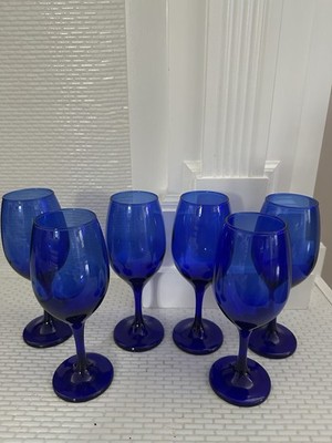 Cobalt Blue Stemmed Wine Class 8 Inch Wine Glass Set Of Six