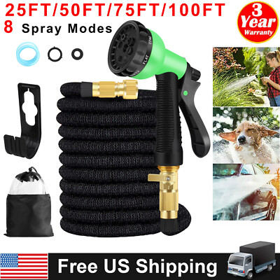 25-100FT Expandable Flexible Garden Water Hose Pipe with Spray Nozzle 8 Function