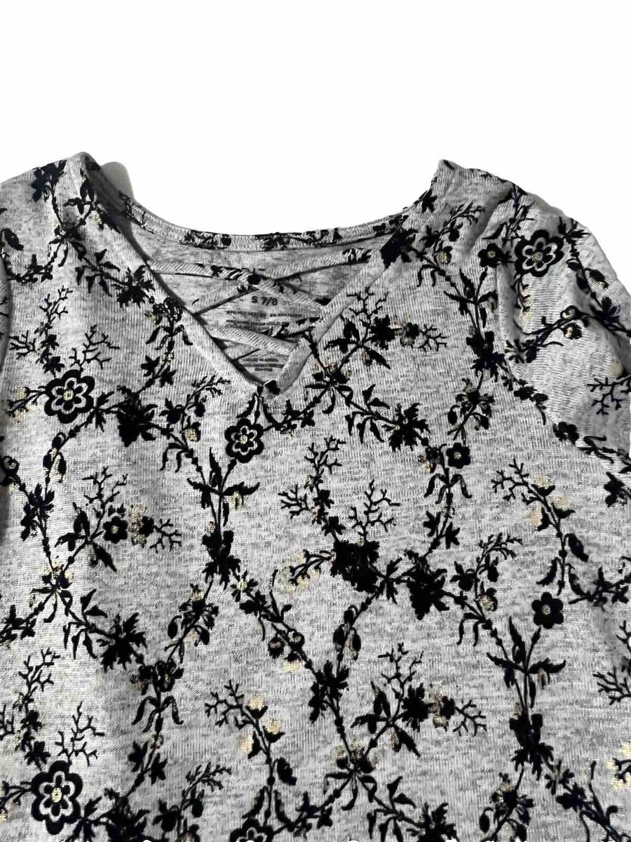 Arizona Girls Grey/Black/Gold Floral 3/4 Sleeve Bell Sleeve