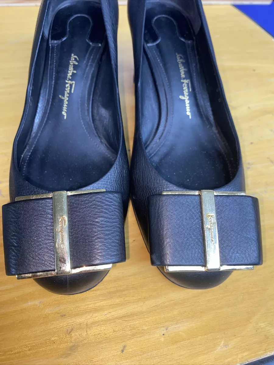 Ferragamo flower heel clearance pump