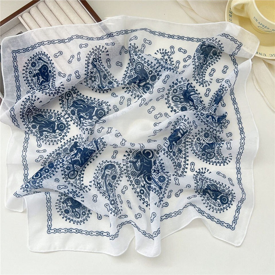 Women Cotton Linen Square Print Scarf Head Neck Scarf Hair Tie Hijab