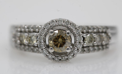 LeVian 14k White Gold 0.75 tcw Chocolate & Vanilla Halo Diamond Engagement Ring