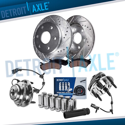 Front Drill Rotors Brake Pad + Wheel Hub 12pc Lugnut w/key for Envoy Trailblazer
