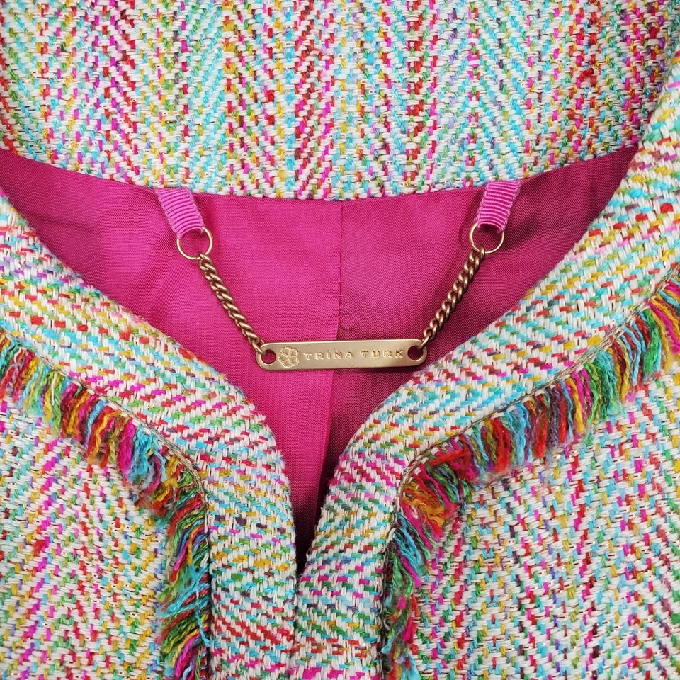 Women's Trina Turk Tweed Blazer Jacket Rainbow Confetti Silk Blend Size 6 A11 - Image 3 of 4
