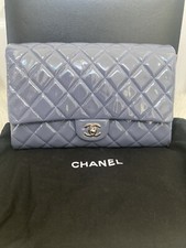 NWT 100% AUTH Chanel 12P Purple Patent Leather Flap Clutch Bag W/Chain