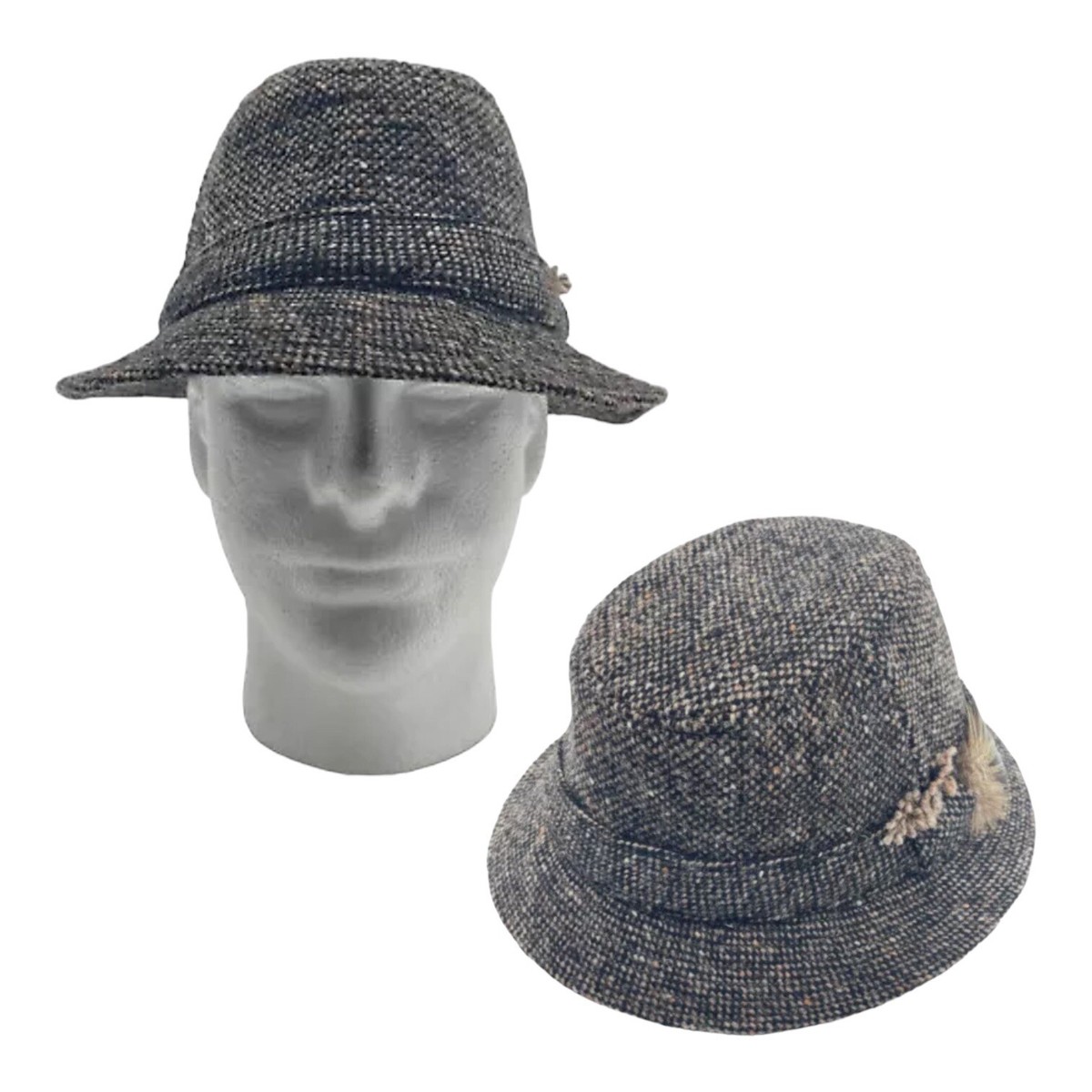 Vintage HANNA HATS Mens S Donegal Tweed Original Walking Hat Wool