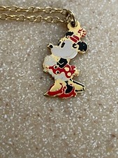 Disney Productions Minnie Mouse Enamel Pendant Gold Tone necklace 15" signed M54