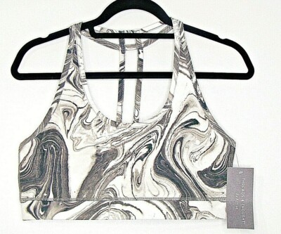 Threads 4 Thought Zelma Sports Athletic Bra Gray Marble Print T-Back Size XL NWT