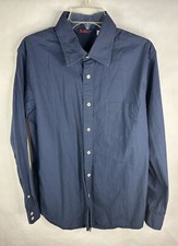 Boden Mens Shirt Large Navy Blue Long Sleeve Button Up Knit 100 Cotton Pocket