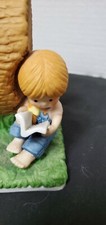 Bookends Vintage Enesco Girl And Boy by a log Figural - 1980's Figurine