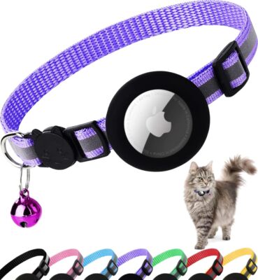 Airtag Cat Collar Holder Case Kitten Dog Breakaway Reflective Apple W/ Bell LP2