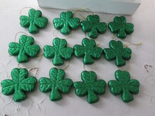 12 Dark Green Glitter St. Patrick's Day Irish Shamrock Ornaments New