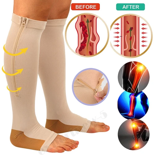 Pair Medical Compression Socks Varicose Knee Vein Open Toe Support Stockings - Bild 1 von 50