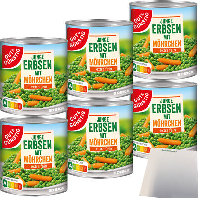 Gut&Günstig Junge Erbsen mit Möhrchen extra fein 6er Pack 6x800g Dose usy Block