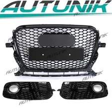 For 13-17 Audi Q5 Non-Sline Front Honeycomb Grille + Fog Light Grill Cover