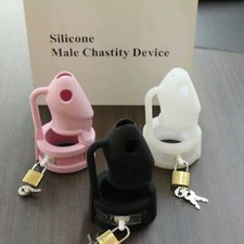 Silicone Chastity Cage Device Padlock Retraint with 3 Rings for Male Beginner