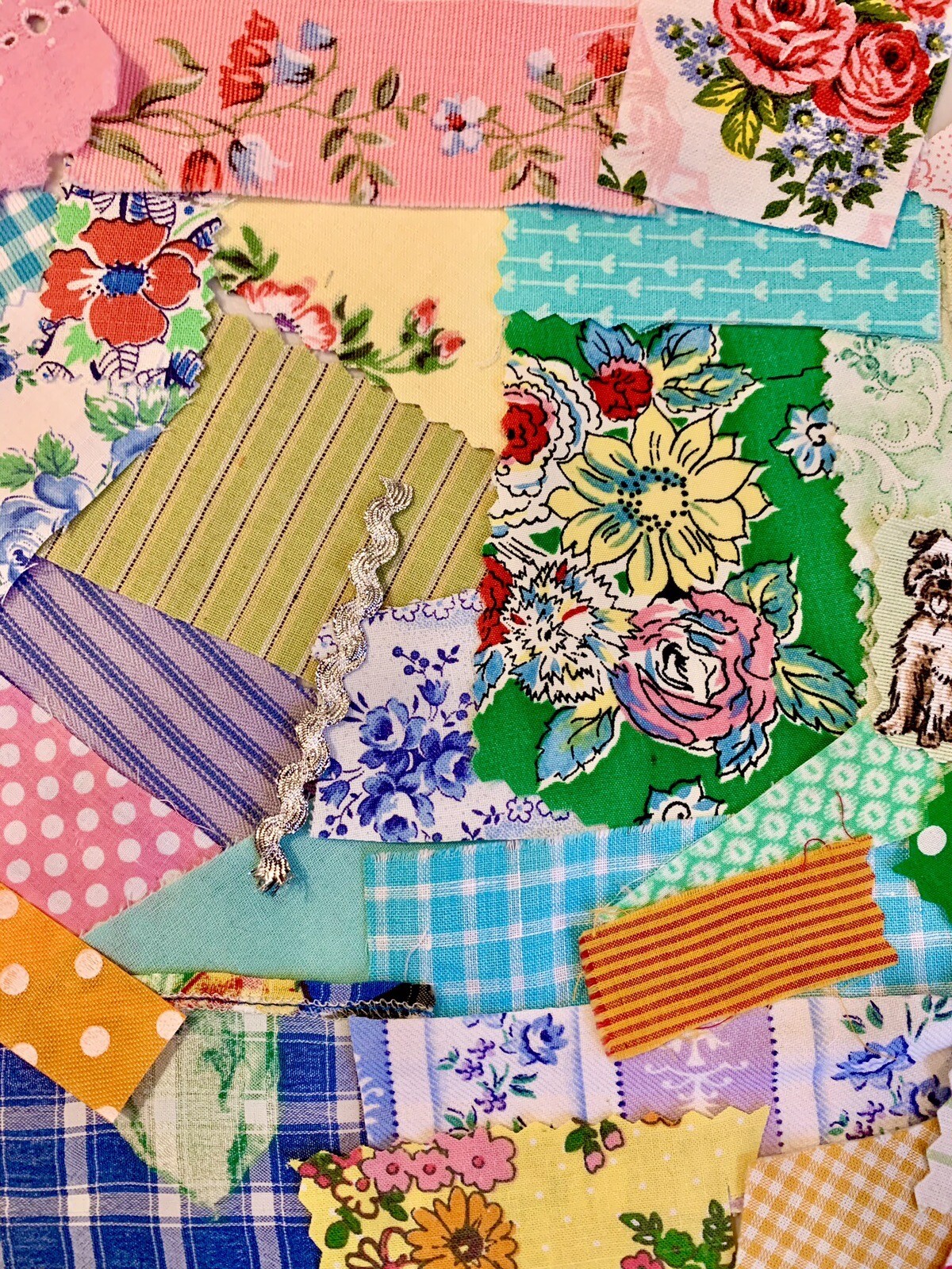 Over 50 Tiny Vintage Fabric Scraps. For Collage, Junk Journals