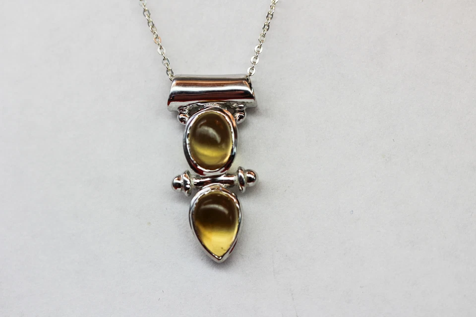 Design Puro 2,85 Carati Citrino Cabochon Pendente Collana In Argento 925 - Immagine 2 di 4