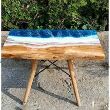 "Blue Epoxy Resin Center Table - Modern Sofa Dining Table Top Home Decor 