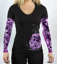 Lethal Angel My Nightmare Tattoo Sleeve Skull Adult Womens V Neck Shirt LT20428
