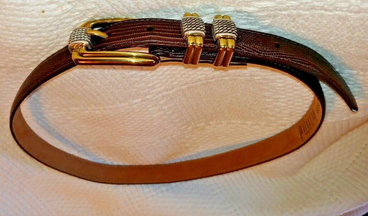 Brighton Belt M Brown Reptile Etched Silvertone Hardware 