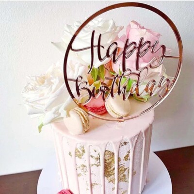 Acryl Cake Topper Happy Birthday Rosegold Rund Design Party Deko