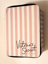 New with Tag Victoria's Secret Travel Make Up Kit/Bag Pink Stripe Black Pouch