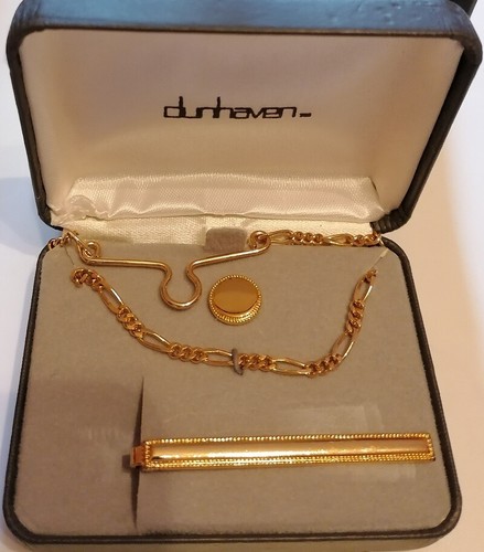 PREGIATO SET FERMACRAVATTA ''DUNHAVEN'' ANNI'40 IN LEGA ORO GIALLO/ARGENTO! - Foto 3 di 7