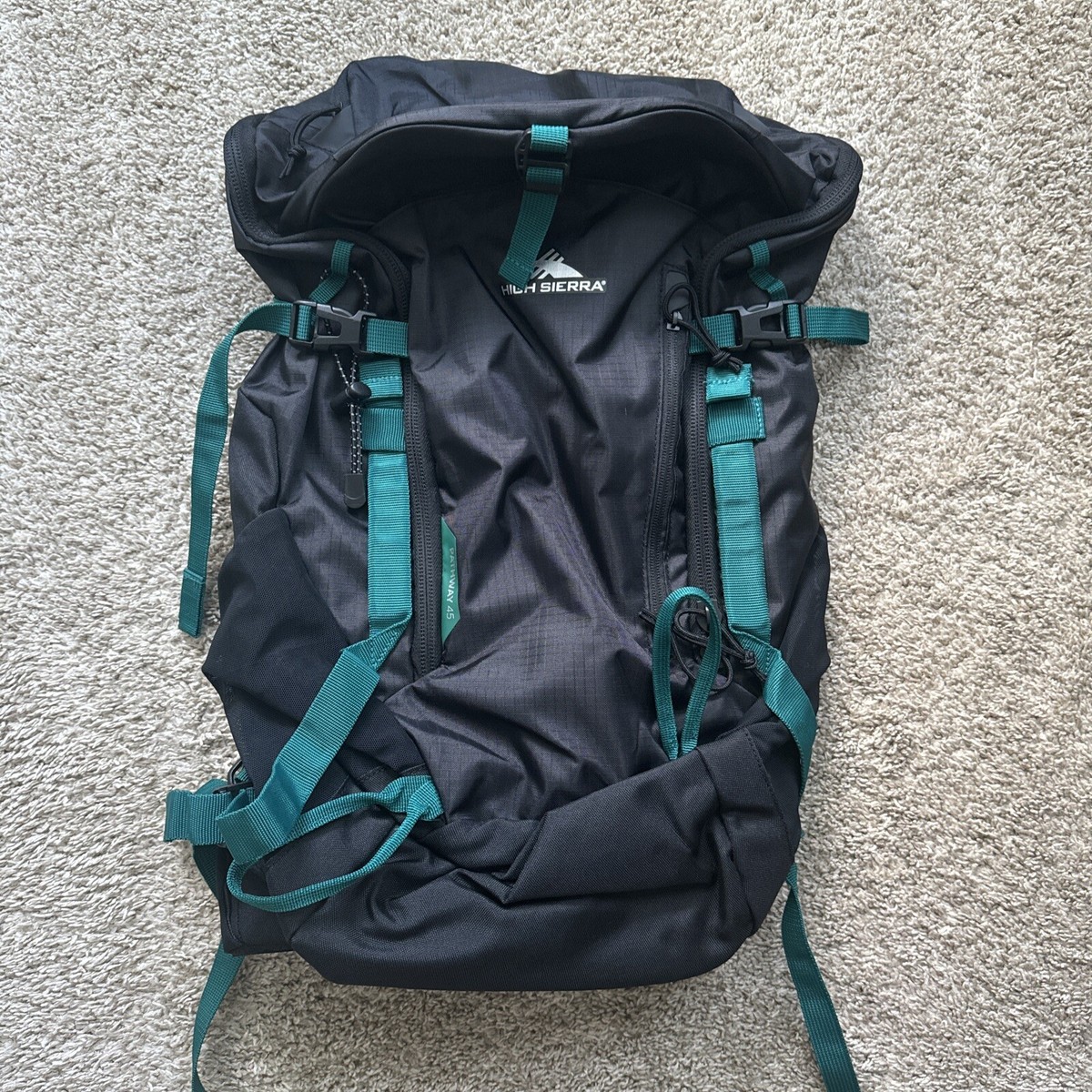 High Sierra Pathway 45L Hiking Backpack Black Teal