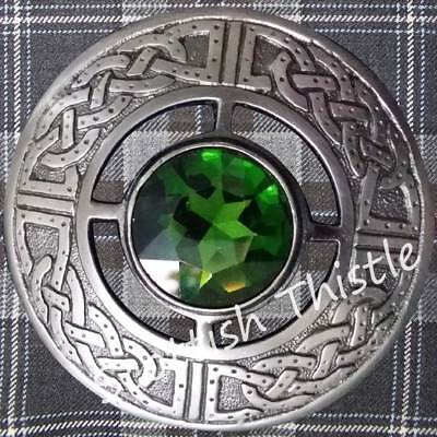 New Scottish Fly Plaid Brooch Green Stone Antique Finish Kilt Pin & Brooches 3"