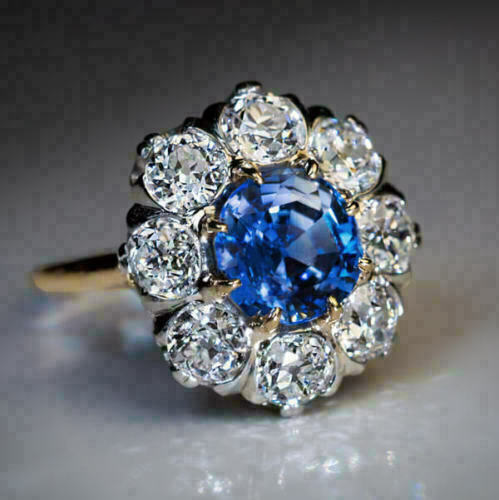 3Ct Simulated Sapphire Diamond Ring in 14K Gold Plated Silver