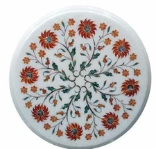 15" white Marble Table Top coffee Inlay malachite Handmade Home Decor room w1